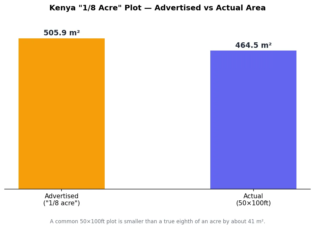 Bar chart comparing advertised versus actual area for a common Kenya land plot size